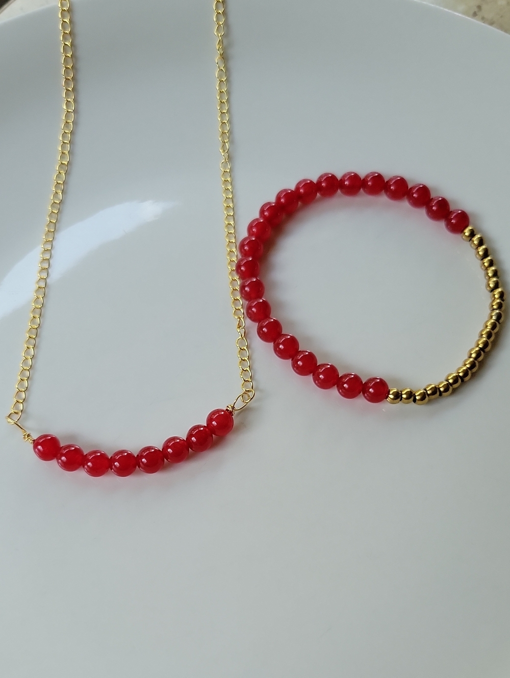 Red Jade Necklace Bracelet Set